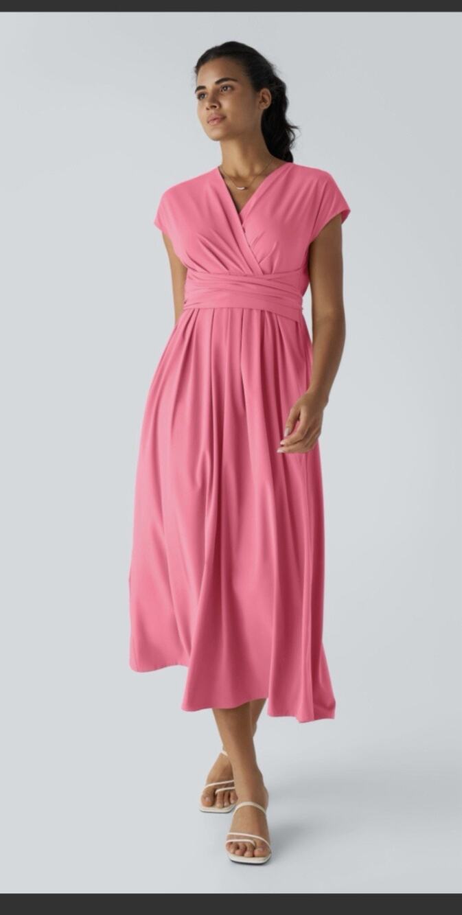 Halara Medium M Dress Breezeful Hot Pink Pockets Quick Dry V-Neck Midi Tie Sash
